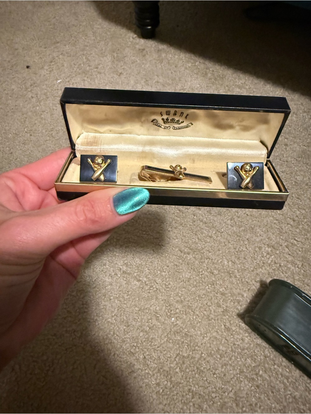 Vintage swank bowling themed cuff links and tie clip